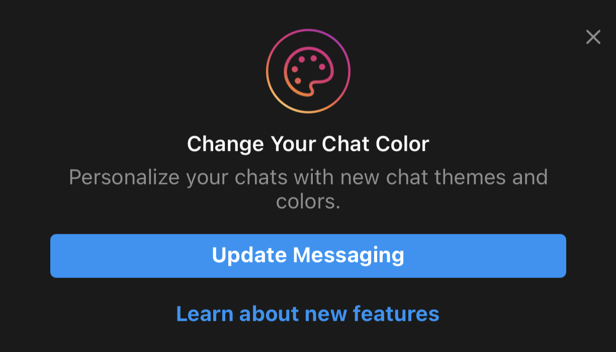 Image of Instagram Notification of "Change Color" funcition in new messenger