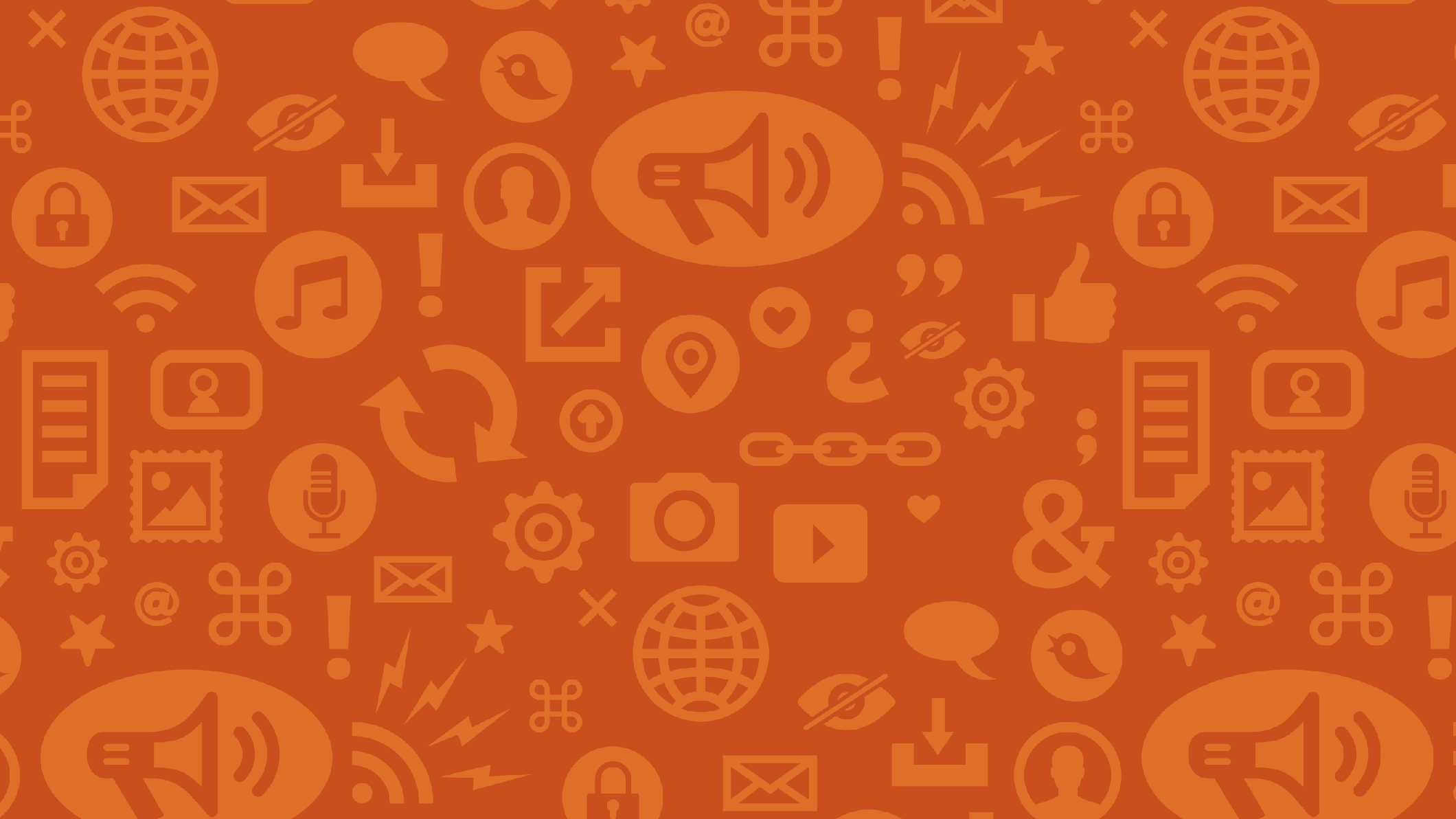 dark red background with orange internet and speech symbols