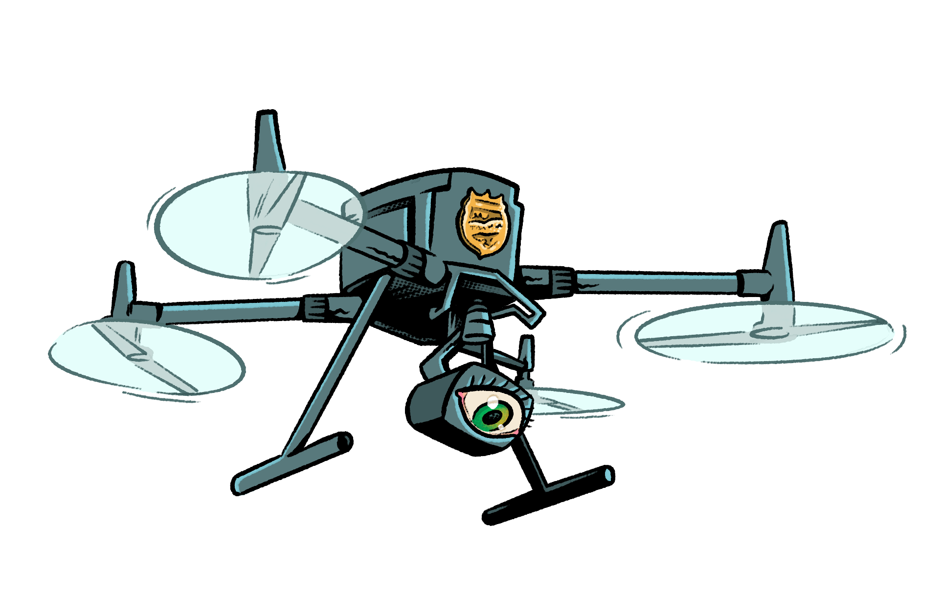 An illustration of a quadrotor drone with an eye and a badge. An illustration of a quadrotor drone with an eye and a badge.