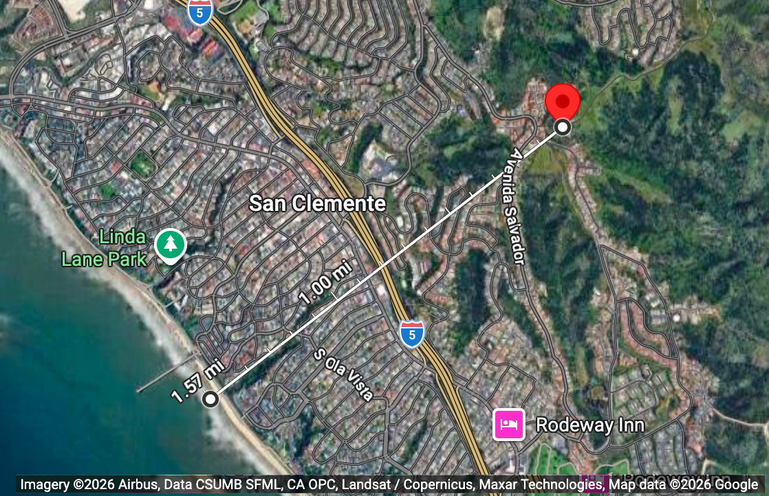 Map of San Clemente showing 1.5 miles between the tower and the coast Map of San Clemente showing 1.5 miles between the tower and the coast