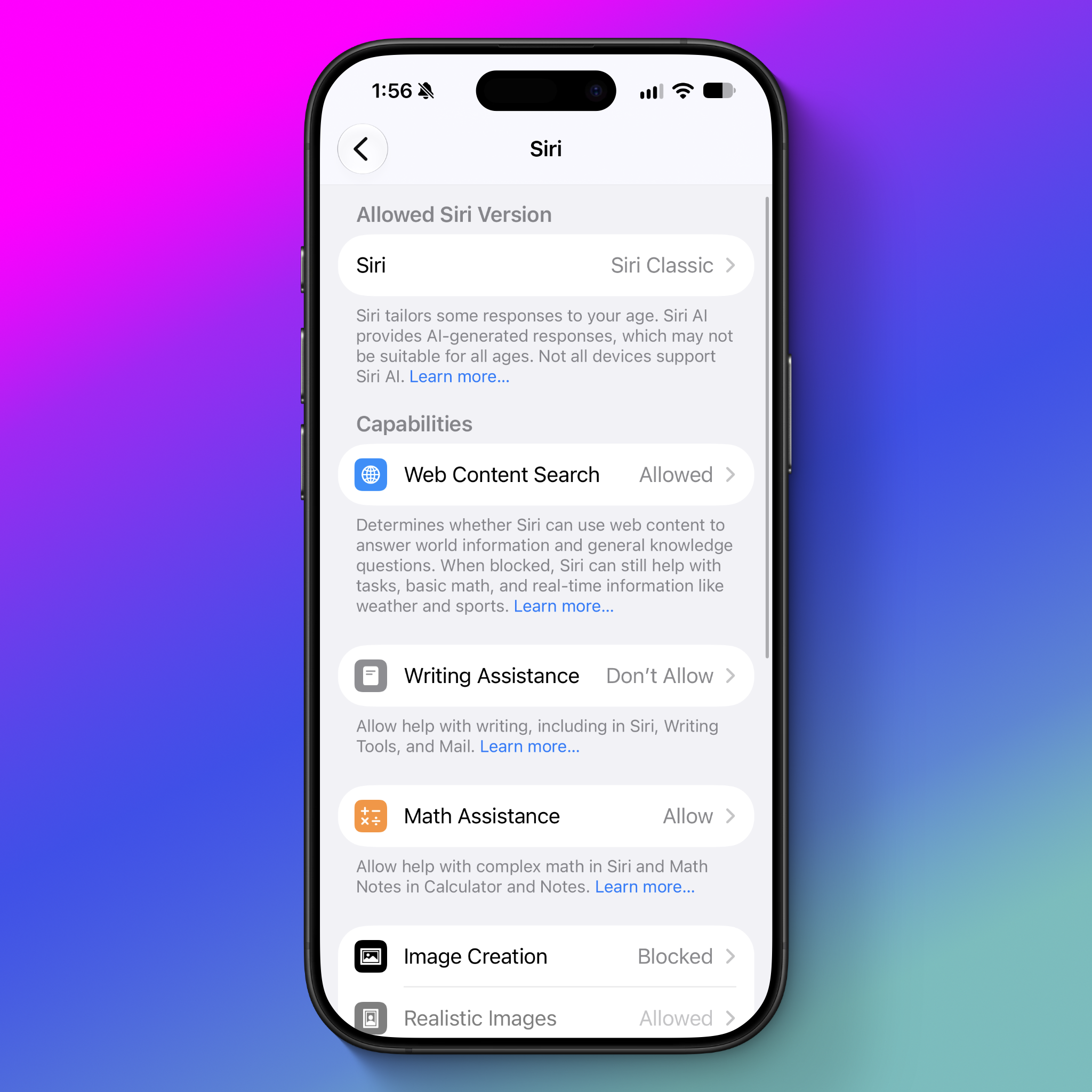 settings app with allowed siri version settings app with allowed siri version
