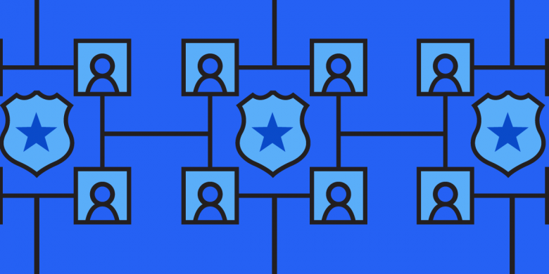 A blue illustration that gives the impression of a police database connecting people