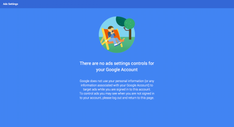 Google's new ads settings page for GAFE accounts, which says that "Google does not use your personal information (or any information associated with your Google account) to target ads while you are signed in to this account."