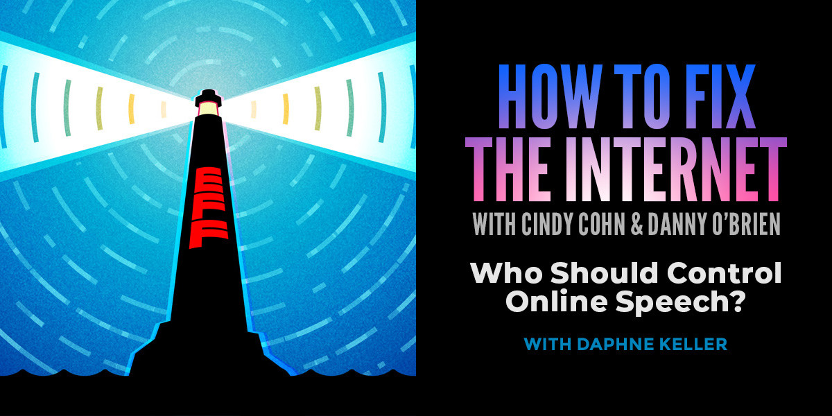 a lighthouse, with the text: how to fix the internet with cindy cohn and danny obrien