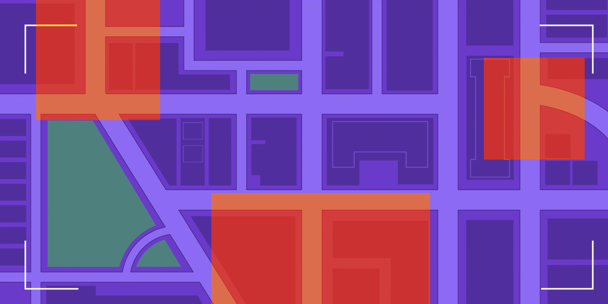 3 squares hover over a map, looking for so-called "crime hot spots"