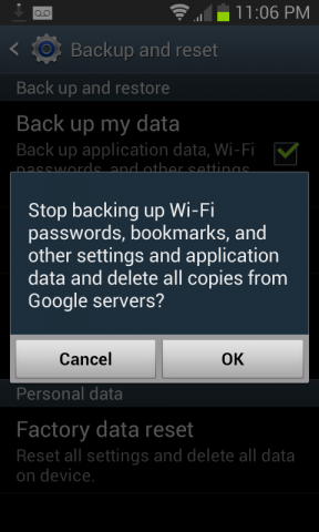 Turning off Android Backups