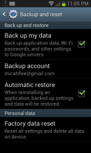 Android Backup settings